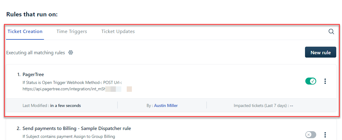 PagerTree rule enabled